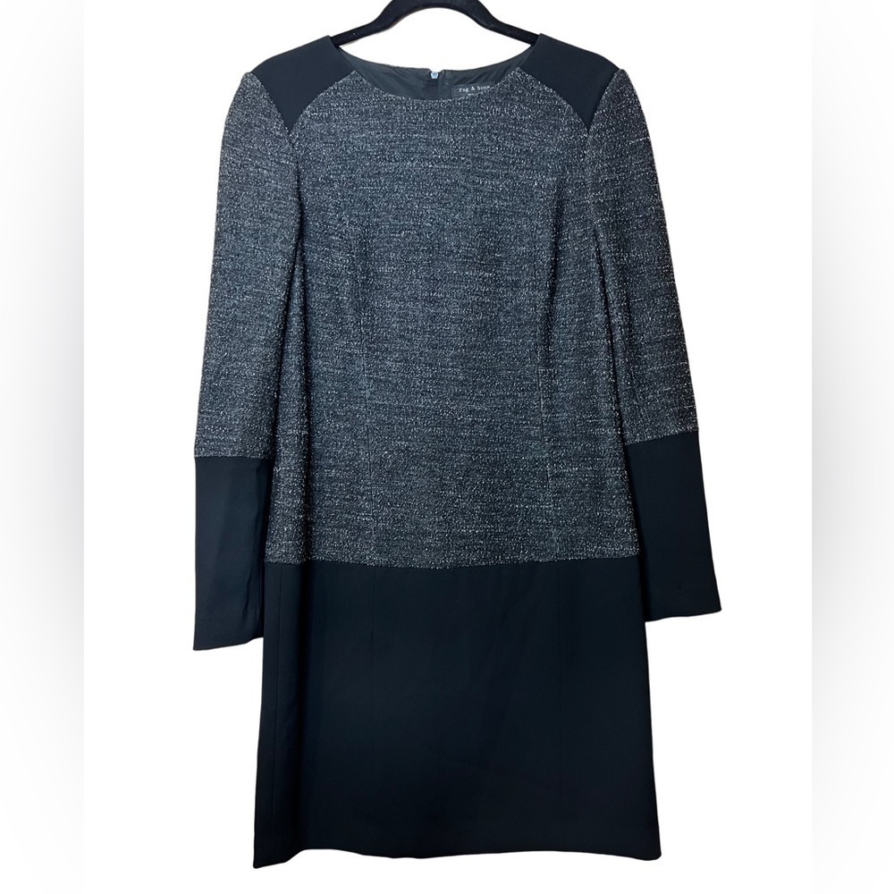 Rag & Bone Black Gray Tweed Oversized Colorblock Mini Dress Size 4